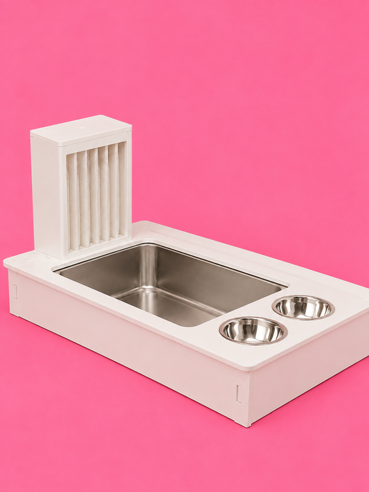 Trixie feeding station with food bowl water bowl hay rack wood natural
