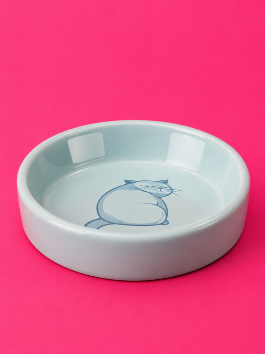 Trixie food bowl water bowl angry cat gray